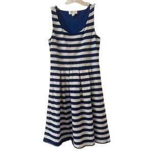 Womans Elle Blue/White stripe Eyelet Lined fit/flare Sleeveless Dress Size 4